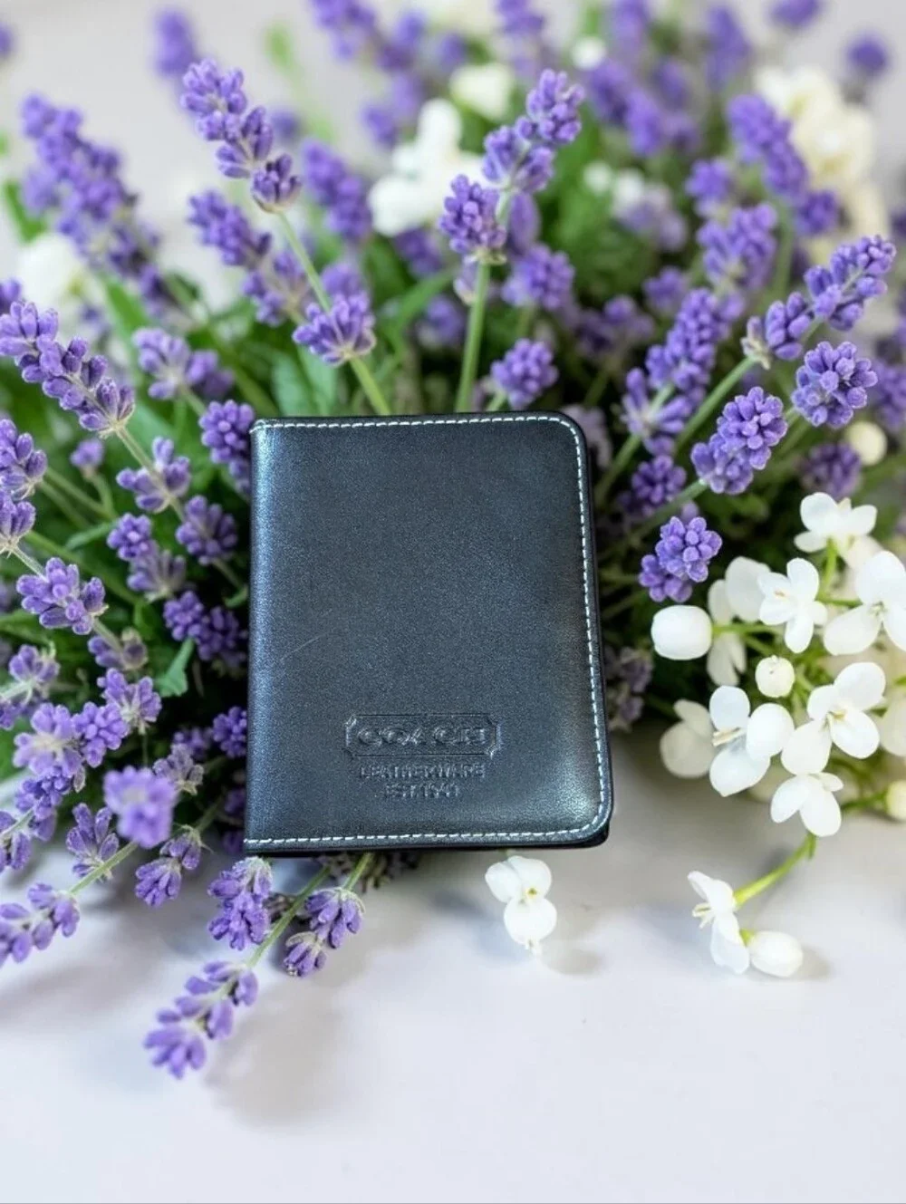Coach Black Leather Travel Wallet with Embossed Logo